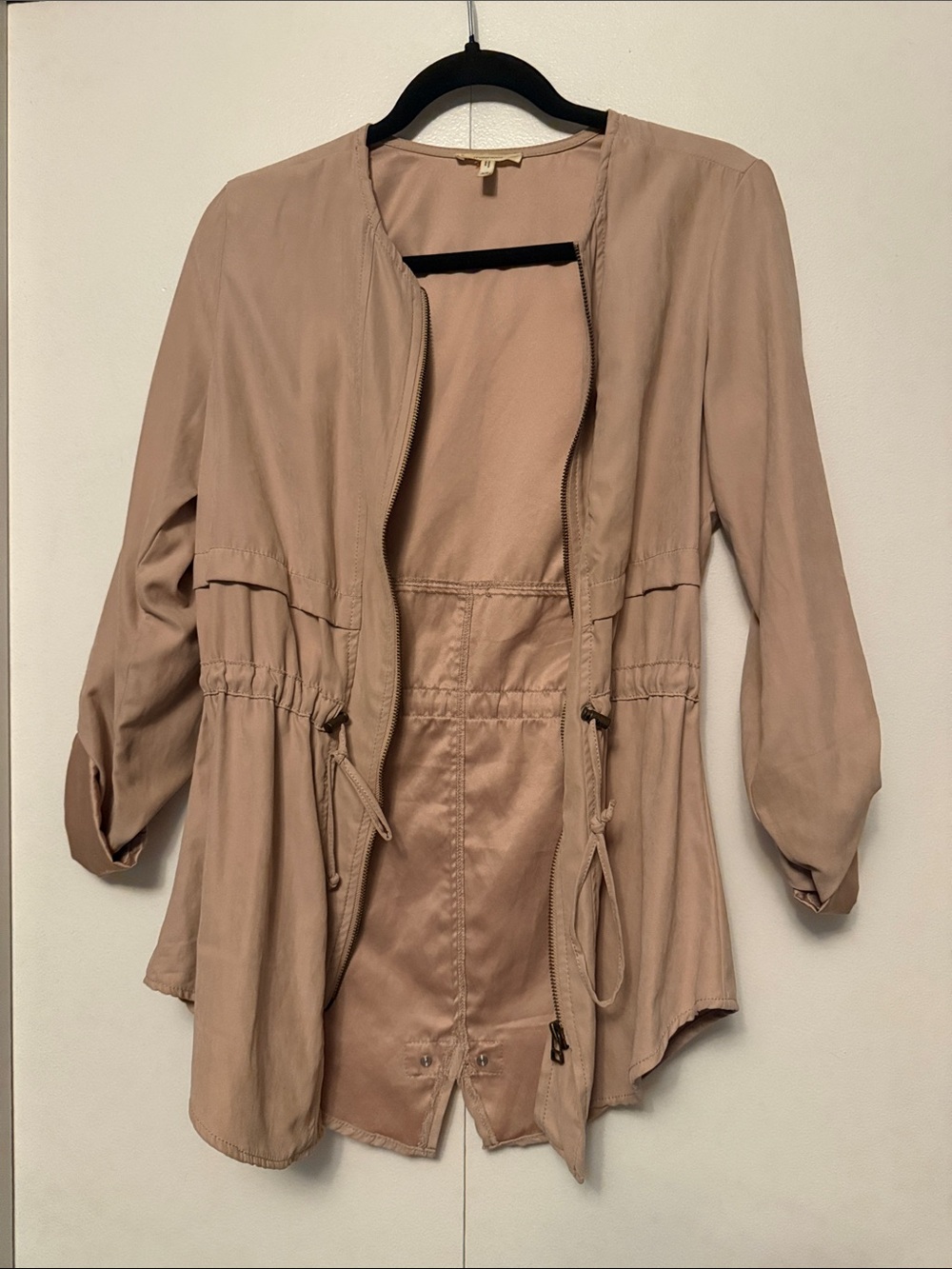 Lightweight Utility Jacket in Blush Taupe with Drawstring Waist